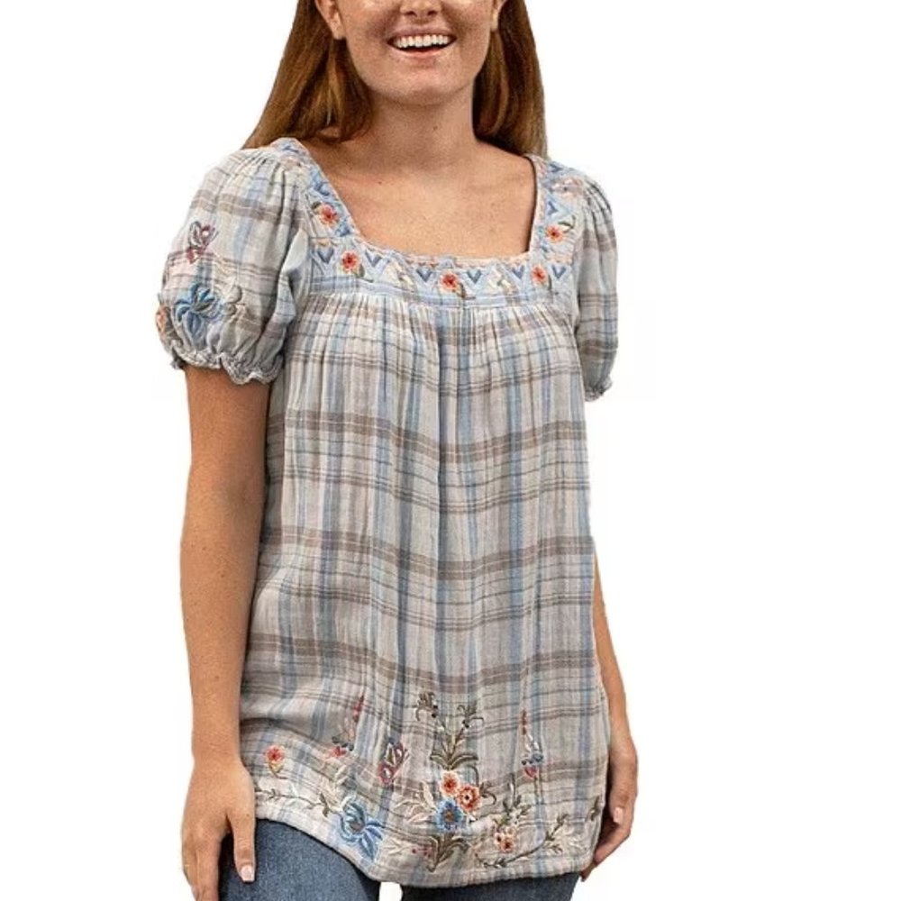 Kyla Seo Square Neck Embroidered Zuri Top XS